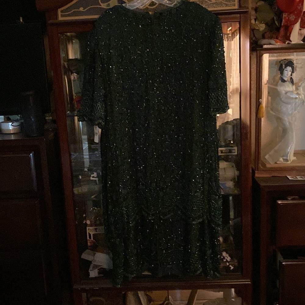Brilliante By J.A. Vintage Pearl sequin Dark Green Party Dress 3XL - Picture 6 of 7